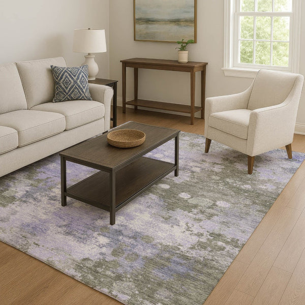 HomeRoots 5' X 8' Abstract Lavender and Taupe Area Rug - Washable, UV Protected, Family-Friendly Design 710336