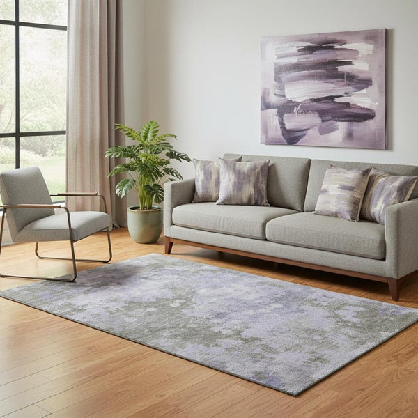 HomeRoots 8' Abstract Lavender and Taupe Washable Round Rug - UV Protected, Durable, Stylish for High-Traffic Areas 710337