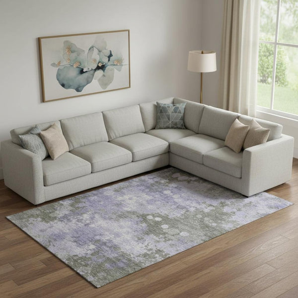 HomeRoots 10' X 14' Stylish Lavender & Taupe Abstract Washable Area Rug with UV Protection for Modern Homes 710340