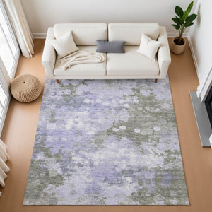 HomeRoots 10' X 14' Stylish Lavender & Taupe Abstract Washable Area Rug with UV Protection for Modern Homes 710340