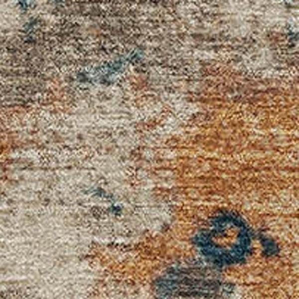 HomeRoots 5' Beige, Copper & Blue Abstract Area Rug - Washable, UV-Protected, Non-Slip for High-Traffic Spaces 710342