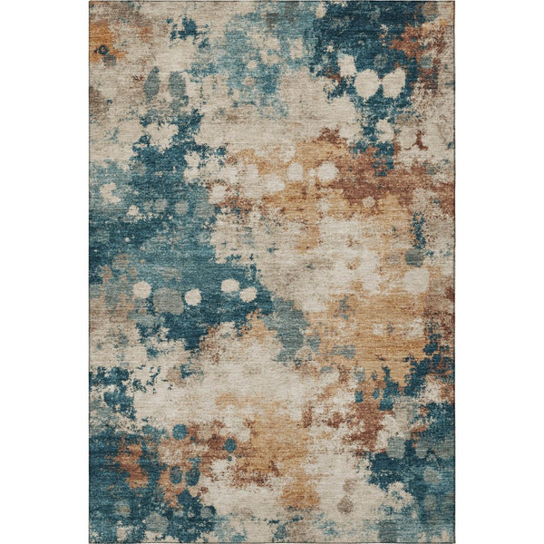 HomeRoots 8' Beige Copper and Blue Abstract Round Rug - Washable, UV-Protected, Stylish & Durable Design 710343