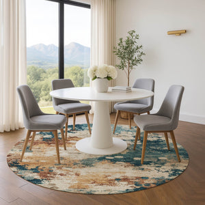 HomeRoots 8' X 10' Washable Area Rug in Beige, Copper & Blue - UV Protected, Kid & Pet Friendly for Modern Homes 710344