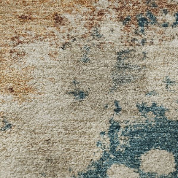 HomeRoots 8' X 10' Washable Area Rug in Beige, Copper & Blue - UV Protected, Kid & Pet Friendly for Modern Homes 710344