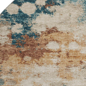HomeRoots 8' X 10' Washable Area Rug in Beige, Copper & Blue - UV Protected, Kid & Pet Friendly for Modern Homes 710344