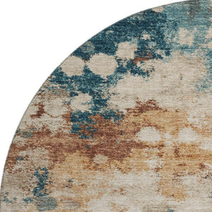 HomeRoots 8' X 10' Washable Area Rug in Beige, Copper & Blue - UV Protected, Kid & Pet Friendly for Modern Homes 710344