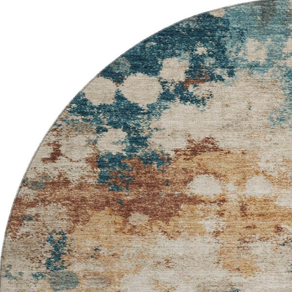 HomeRoots 8' X 10' Washable Area Rug in Beige, Copper & Blue - UV Protected, Kid & Pet Friendly for Modern Homes 710344
