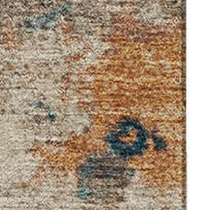 HomeRoots 9' X 12' Abstract Beige, Copper & Blue Washable Area Rug with UV Protection for Stylish Spaces 710345