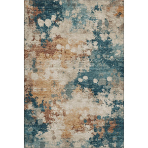 HomeRoots 10' X 14' Stylish Beige Copper & Blue Abstract Area Rug – Washable, UV-Protected & Non-Slip Design! 710346