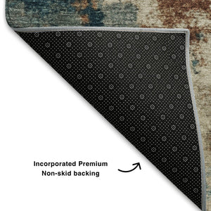 HomeRoots 10' X 14' Stylish Beige Copper & Blue Abstract Area Rug – Washable, UV-Protected & Non-Slip Design! 710346