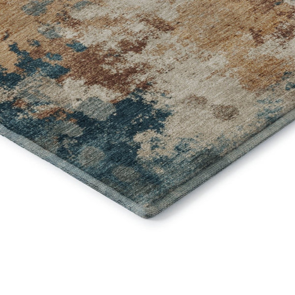 HomeRoots 10' X 14' Stylish Beige Copper & Blue Abstract Area Rug – Washable, UV-Protected & Non-Slip Design! 710346