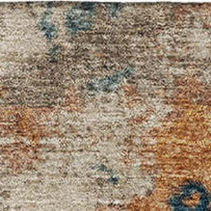 HomeRoots 10' X 14' Stylish Beige Copper & Blue Abstract Area Rug – Washable, UV-Protected & Non-Slip Design! 710346