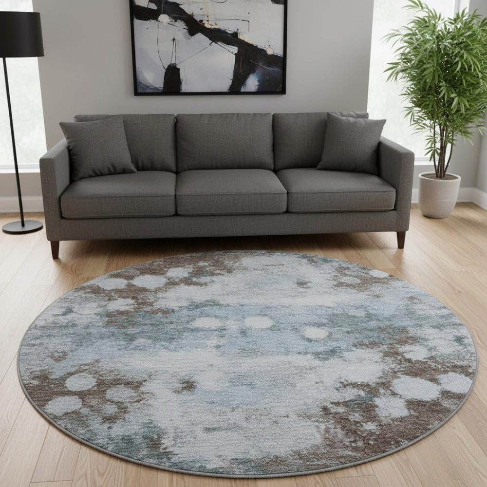 HomeRoots 8' X 10' Sky Blue & Brown Abstract Washable Area Rug - Durable, UV-Protected, Perfect for Families! 710350