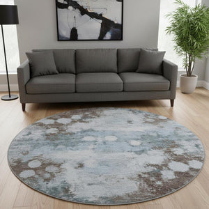 HomeRoots 8' X 10' Sky Blue & Brown Abstract Washable Area Rug - Durable, UV-Protected, Perfect for Families! 710350