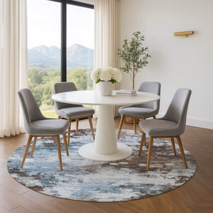 HomeRoots 8' X 10' Sky Blue & Brown Abstract Washable Area Rug - Durable, UV-Protected, Perfect for Families! 710350