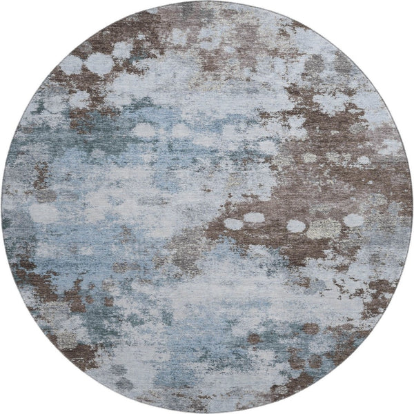 HomeRoots 8' X 10' Sky Blue & Brown Abstract Washable Area Rug - Durable, UV-Protected, Perfect for Families! 710350