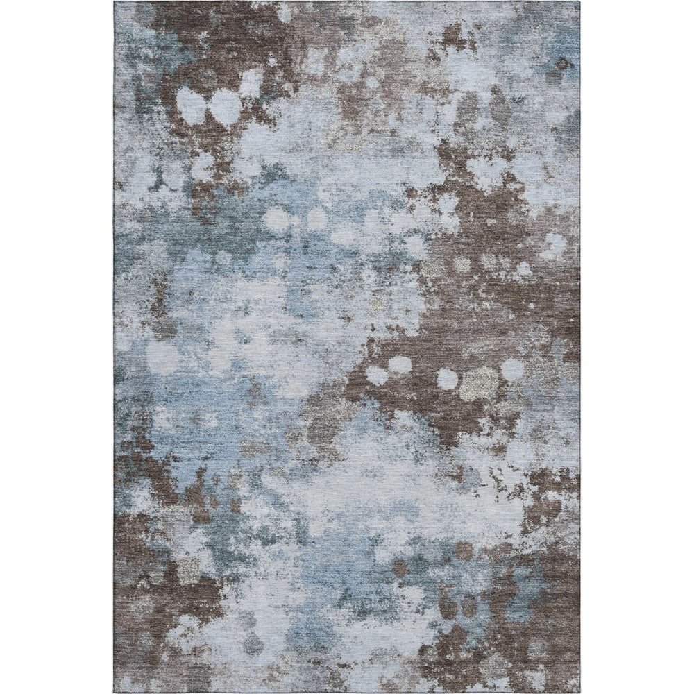 HomeRoots 9' X 12' Sky Blue & Brown Abstract Washable Area Rug - Durable, UV Protected, Perfect for Families! 710351