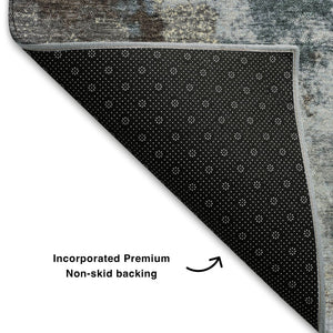 HomeRoots 9' X 12' Sky Blue & Brown Abstract Washable Area Rug - Durable, UV Protected, Perfect for Families! 710351