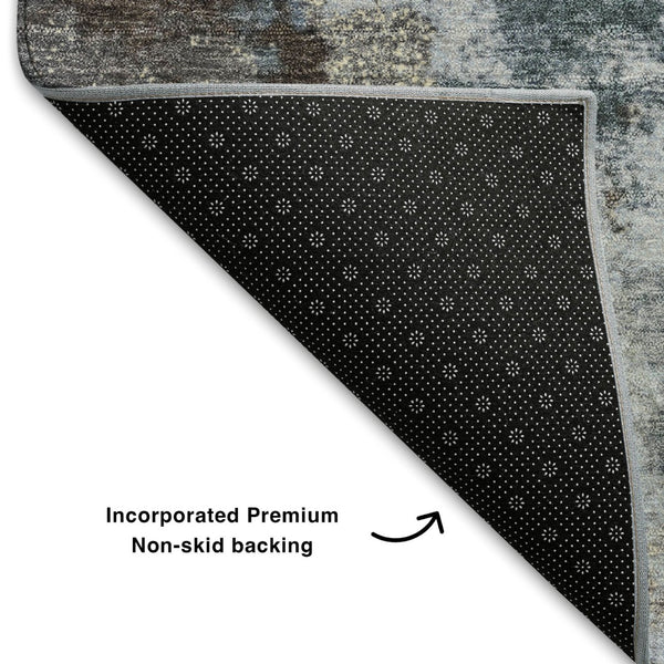 HomeRoots 9' X 12' Sky Blue & Brown Abstract Washable Area Rug - Durable, UV Protected, Perfect for Families! 710351