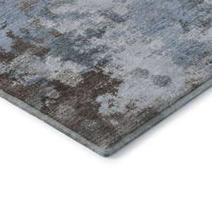 HomeRoots 9' X 12' Sky Blue & Brown Abstract Washable Area Rug - Durable, UV Protected, Perfect for Families! 710351