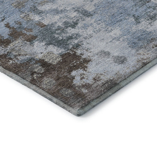 HomeRoots 9' X 12' Sky Blue & Brown Abstract Washable Area Rug - Durable, UV Protected, Perfect for Families! 710351