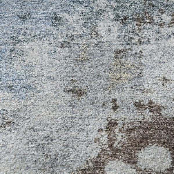 HomeRoots 9' X 12' Sky Blue & Brown Abstract Washable Area Rug - Durable, UV Protected, Perfect for Families! 710351