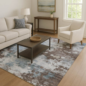HomeRoots 9' X 12' Sky Blue & Brown Abstract Washable Area Rug - Durable, UV Protected, Perfect for Families! 710351