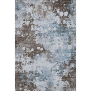 HomeRoots 9' X 12' Sky Blue & Brown Abstract Washable Area Rug - Durable, UV Protected, Perfect for Families! 710351