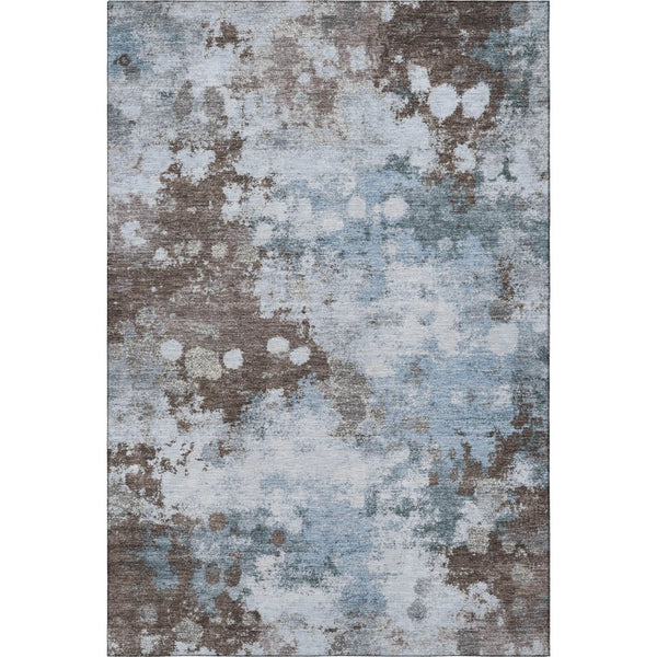 HomeRoots 9' X 12' Sky Blue & Brown Abstract Washable Area Rug - Durable, UV Protected, Perfect for Families! 710351