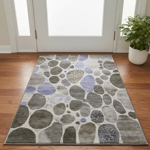 HomeRoots 5' X 8' Stylish Chocolate Ivory Lavender Geometric Washable Area Rug with Stain & UV Protection 710354
