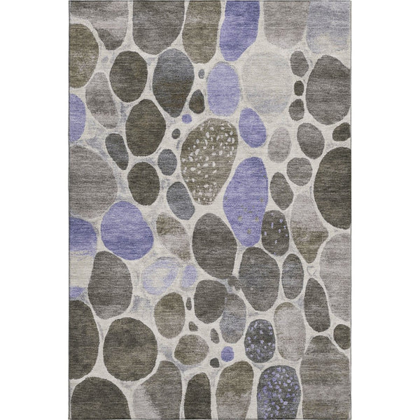 HomeRoots 8' Geometric Washable Round Rug in Chocolate, Ivory & Lavender — Durable, Stain-Resistant & UV-Protected! 710355