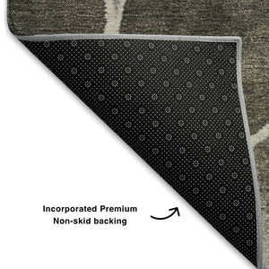 HomeRoots 8' Geometric Washable Round Rug in Chocolate, Ivory & Lavender — Durable, Stain-Resistant & UV-Protected! 710355