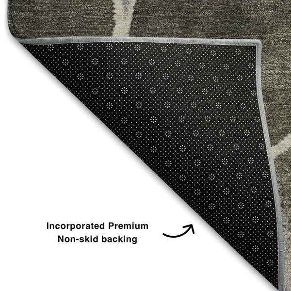 HomeRoots 8' Geometric Washable Round Rug in Chocolate, Ivory & Lavender — Durable, Stain-Resistant & UV-Protected! 710355