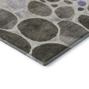HomeRoots 8' Geometric Washable Round Rug in Chocolate, Ivory & Lavender — Durable, Stain-Resistant & UV-Protected! 710355