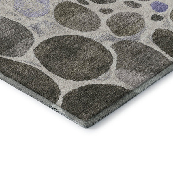 HomeRoots 8' Geometric Washable Round Rug in Chocolate, Ivory & Lavender — Durable, Stain-Resistant & UV-Protected! 710355