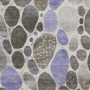 HomeRoots 8' Geometric Washable Round Rug in Chocolate, Ivory & Lavender — Durable, Stain-Resistant & UV-Protected! 710355