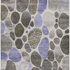 HomeRoots 8' Geometric Washable Round Rug in Chocolate, Ivory & Lavender — Durable, Stain-Resistant & UV-Protected! 710355