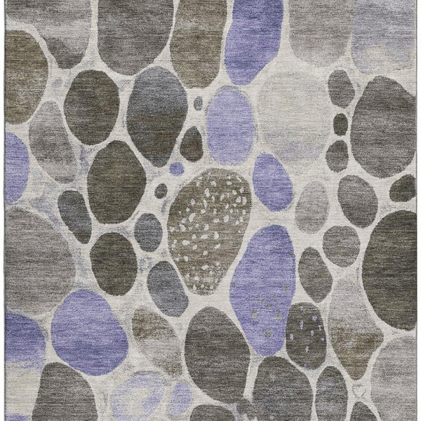 HomeRoots 8' Geometric Washable Round Rug in Chocolate, Ivory & Lavender — Durable, Stain-Resistant & UV-Protected! 710355
