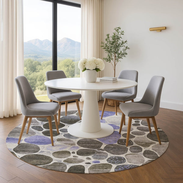 HomeRoots 8' X 10' Washable Geometric Area Rug in Chocolate, Ivory & Lavender - UV Protected, Stain Resistant 710356