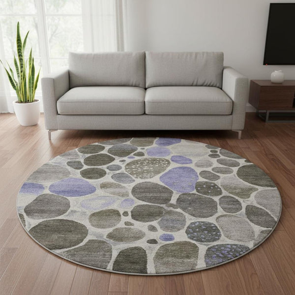 HomeRoots 8' X 10' Washable Geometric Area Rug in Chocolate, Ivory & Lavender - UV Protected, Stain Resistant 710356