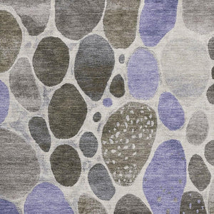 HomeRoots 9' X 12' Modern Geometric Washable Area Rug - Chocolate, Ivory & Lavender with UV Protection! 710357