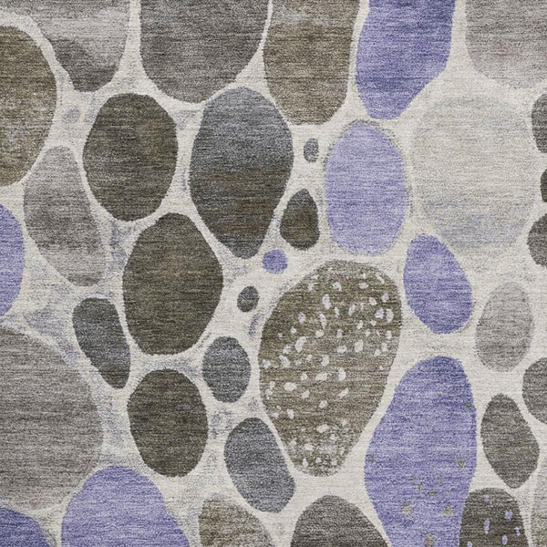 HomeRoots 9' X 12' Modern Geometric Washable Area Rug - Chocolate, Ivory & Lavender with UV Protection! 710357