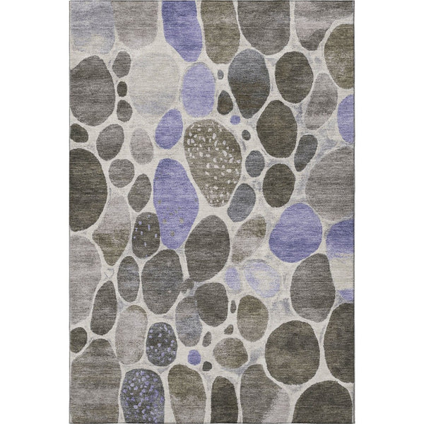 HomeRoots 9' X 12' Modern Geometric Washable Area Rug - Chocolate, Ivory & Lavender with UV Protection! 710357