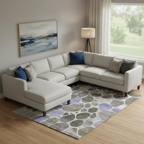 HomeRoots 10' X 14' Chocolate Ivory Lavender Geometric Washable Area Rug with Stain Resistance & UV Protection 710358