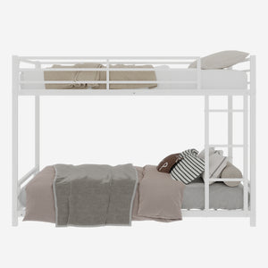 English Elm Metal Twin Over Twin Bunk Bed Heavy-Duty Sturdy Steel Frame with Noise-Reducing Slats & Guardrail White W1935P235016