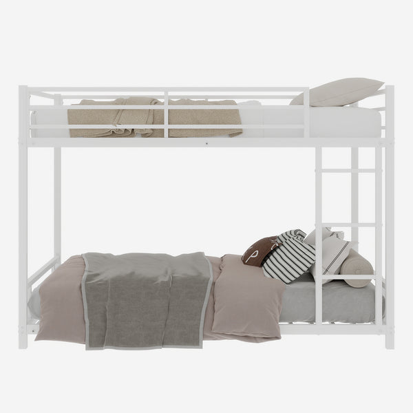 English Elm Metal Twin Over Twin Bunk Bed Heavy-Duty Sturdy Steel Frame with Noise-Reducing Slats & Guardrail White W1935P235016