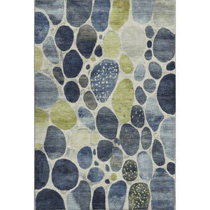 HomeRoots 5' X 8' Denim Blue, Lime Green & Ivory Geometric Area Rug - Durable, UV Protected, Easy-Care Design 710360