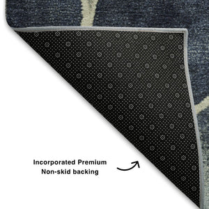 HomeRoots 5' X 8' Denim Blue, Lime Green & Ivory Geometric Area Rug - Durable, UV Protected, Easy-Care Design 710360