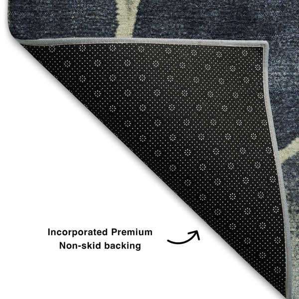 HomeRoots 5' X 8' Denim Blue, Lime Green & Ivory Geometric Area Rug - Durable, UV Protected, Easy-Care Design 710360