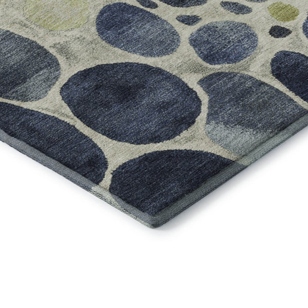 HomeRoots 5' X 8' Denim Blue, Lime Green & Ivory Geometric Area Rug - Durable, UV Protected, Easy-Care Design 710360